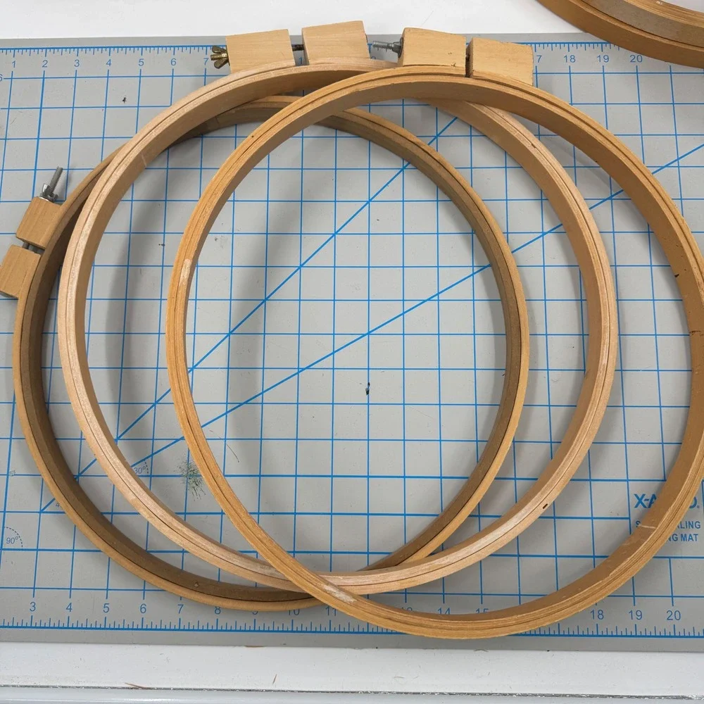 Vintage Wooden Embroidery Hoops Set of 3 Round 14 Inch Adjustable Tension‎